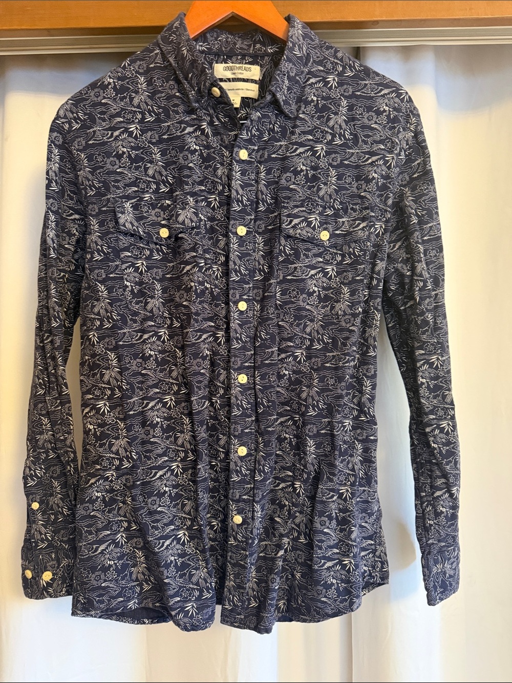 Goodthreads Navy Blue Floral-Print Button-Down Shirt